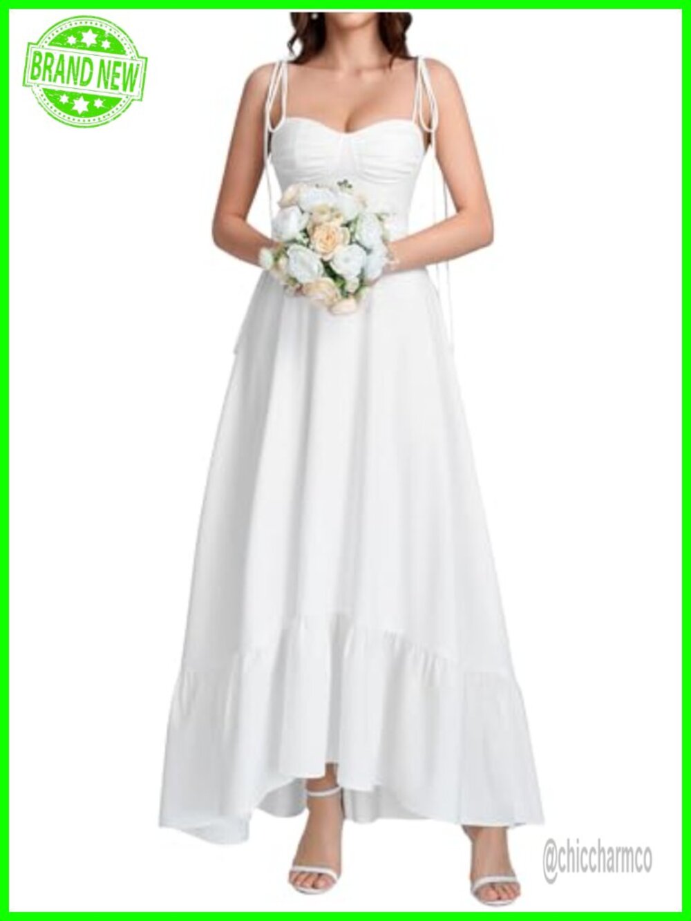 Flowy Spaghetti Strap Maxi Dress Smocked Sweetheart Ruffle Wedding Guest